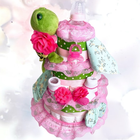 Turtle Girls Diaper Cake